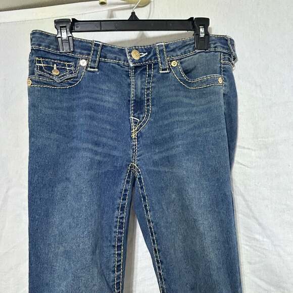 True Religion Joey Mid Rise Flare Jeans Big T Stitched Flap Pockets Size 28 - Picture 9 of 9
